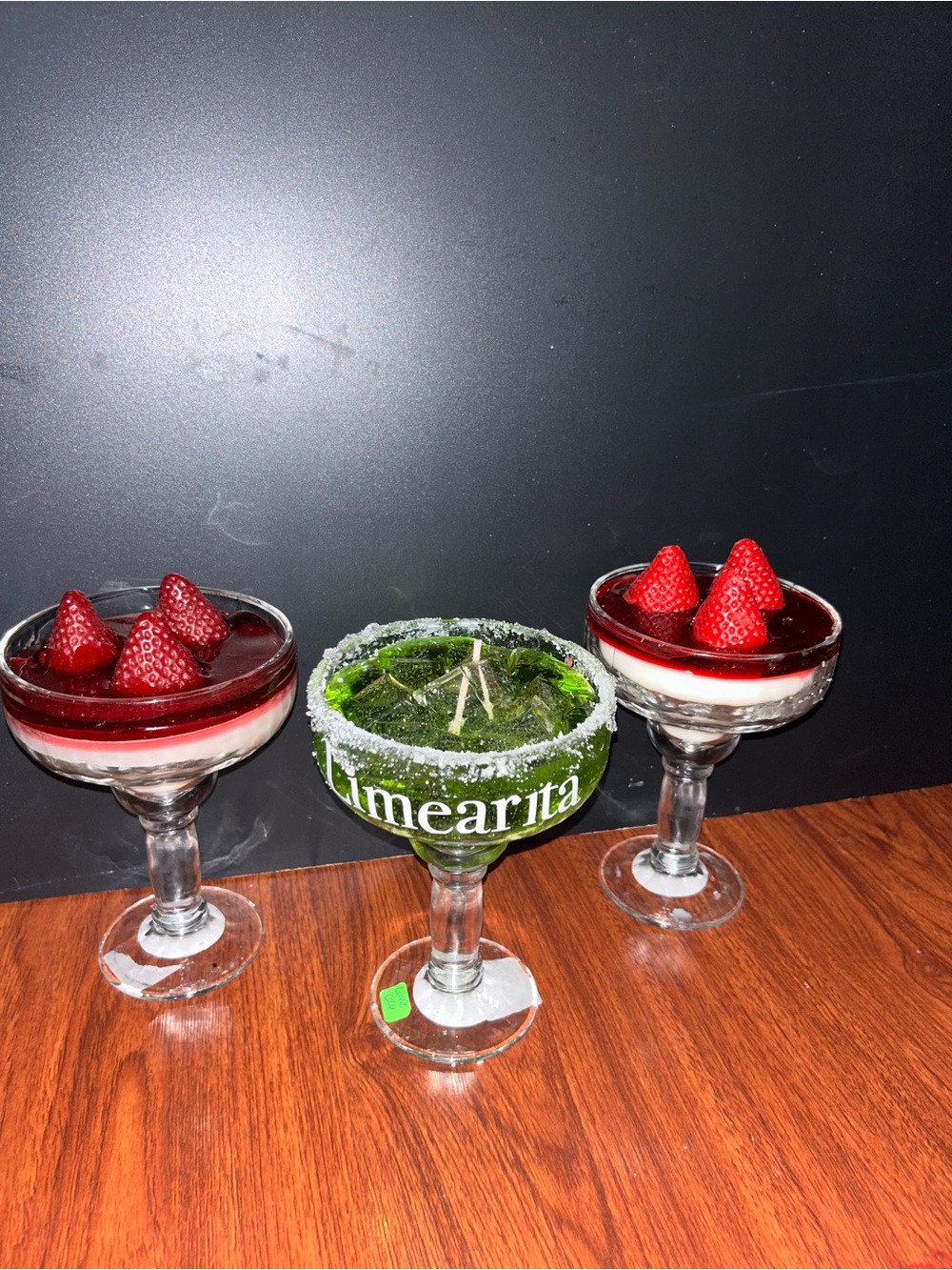 Limearita Margarita Glass with Two Strawberry Garnish Cocktails Candles